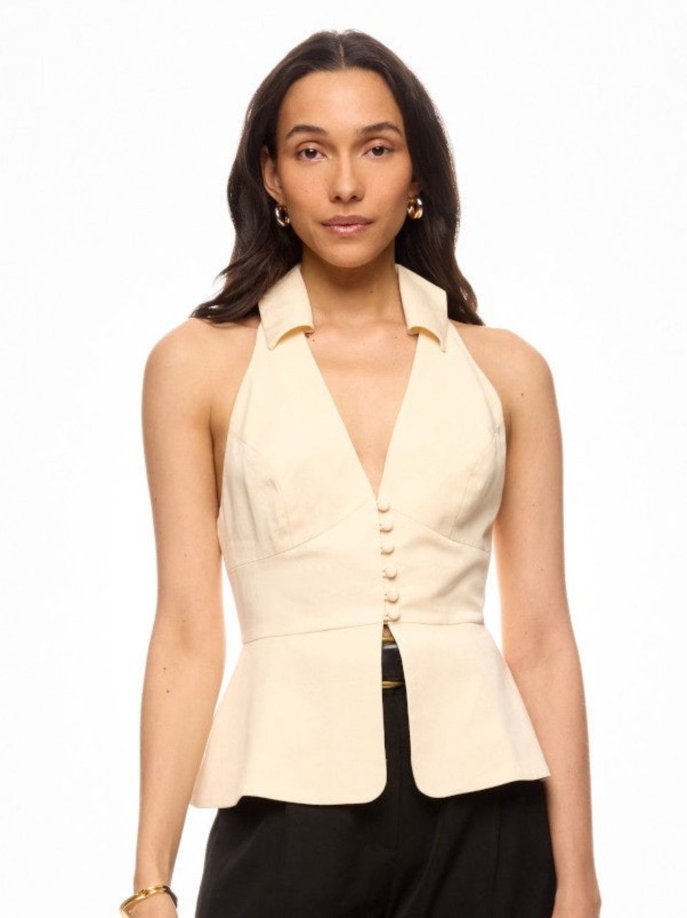 Reformation rylan top sleeveless collared button up vest tank cream ivory yellow